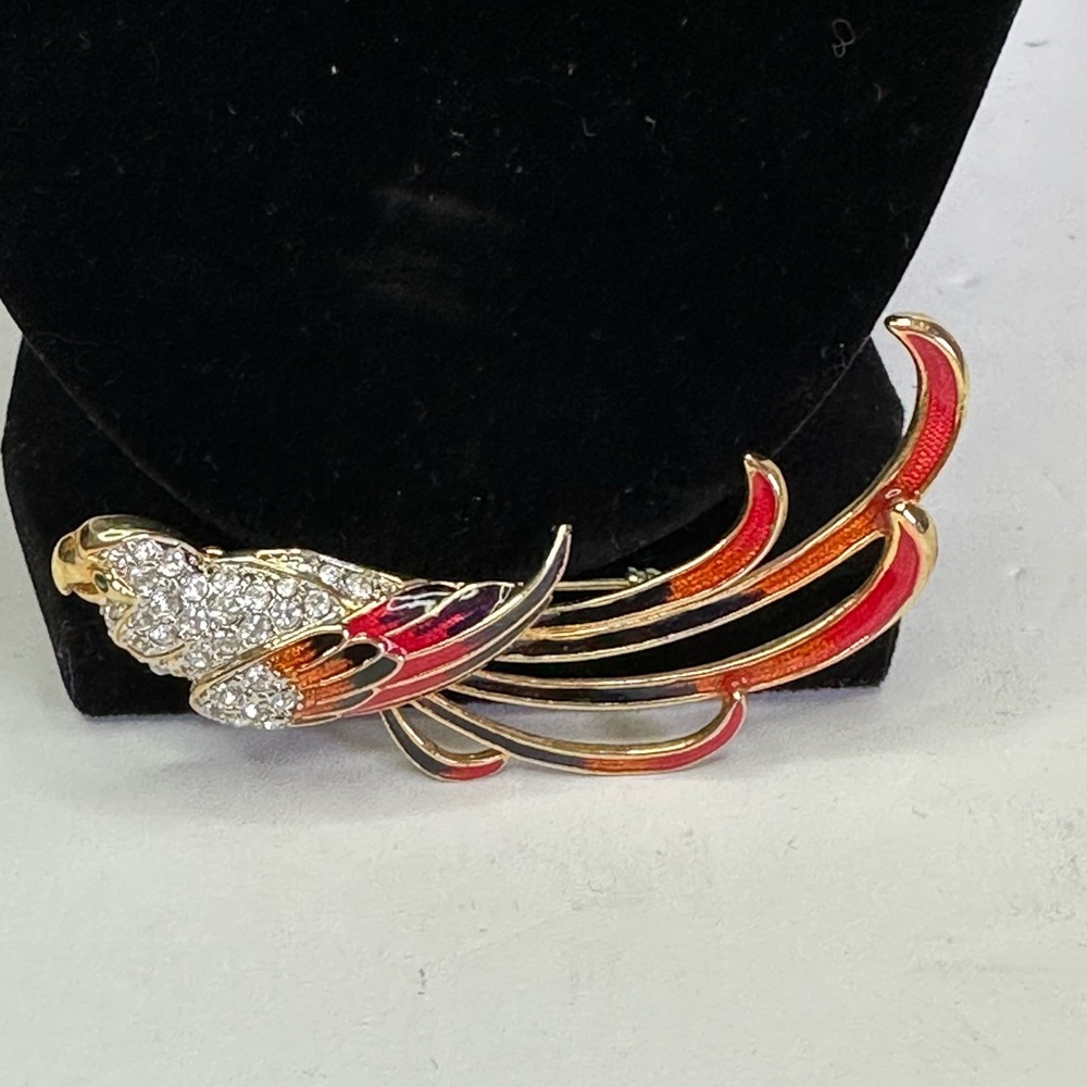 Parrot Bird Rhinestone Crystal Colorful Brooch Pin Gold Tone - Picture 7 of 8